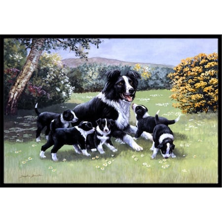Carolines Treasures Border Collie Puppies with Momma Indoor or Outdoor Mat- 18 x 27 BDBA0257MAT